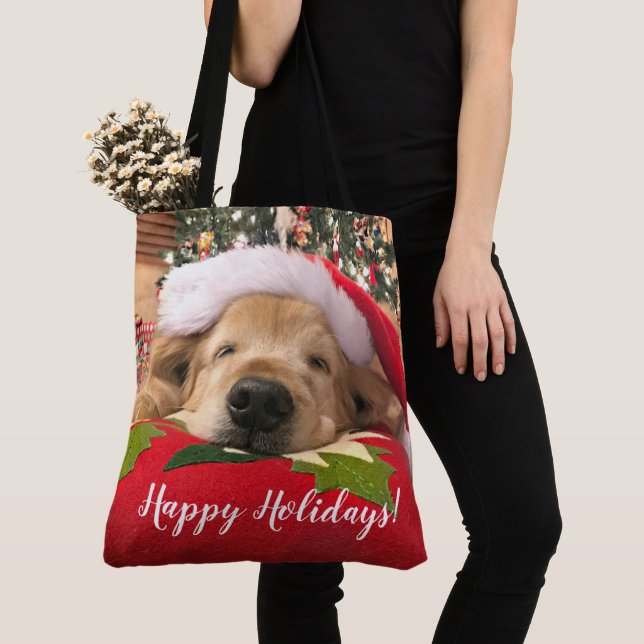 Tote Bag Chien de golden retriever de Noël endormi sous (De près)