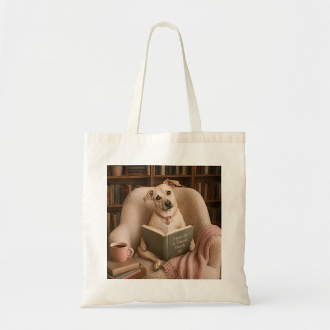 Tote Bag Chien de lecture mignon Illustration de bibliothèq (Devant)