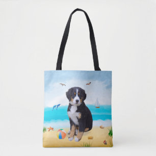 Tote Bag Chien de montagne bernois sur la plage