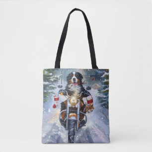 Tote Bag Chien de montagne de Berne en moto Noël