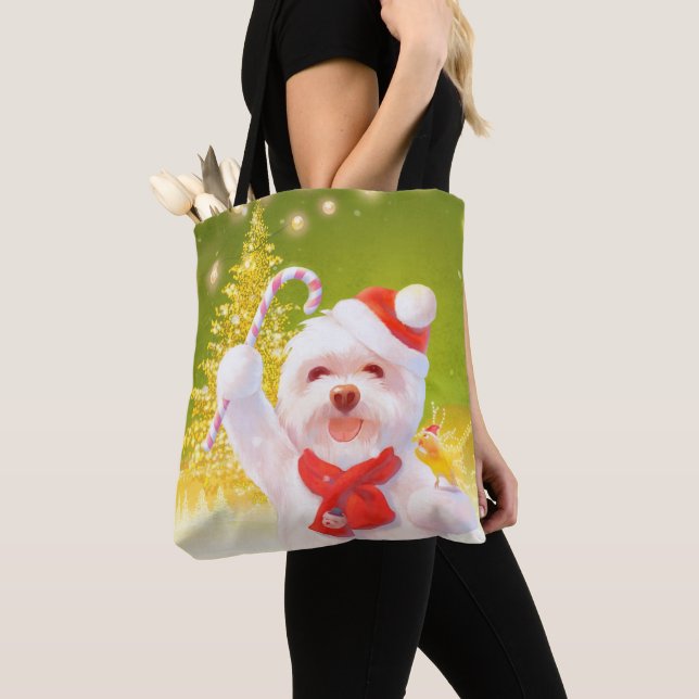 Tote Bag Chien de Noël avec Sucre de canne (De près)