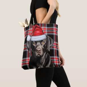 Tote Bag Chien de Noël Labrador noir à carreaux saisonniers
