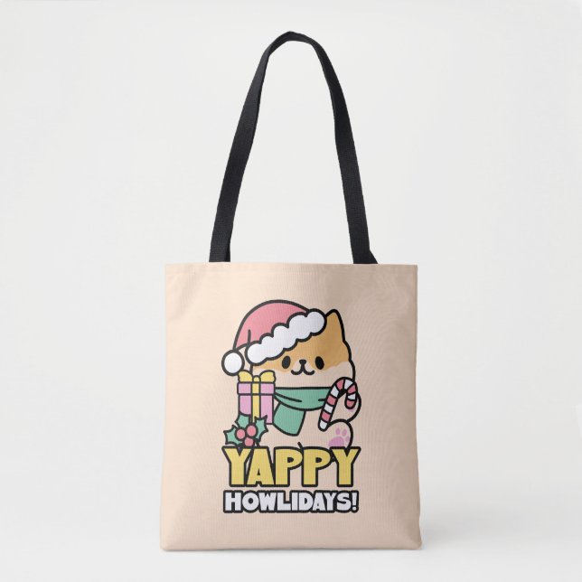 Tote Bag Chien de Noël mignon - Yappy Howlidays (Devant)