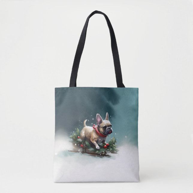 Tote Bag Chien de Noël neige hiver (Devant)