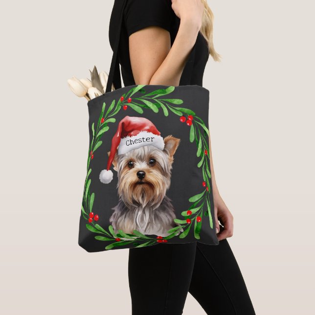 Tote Bag Chien de Noël Yorkie Yorkshire Terrier Fêtes (De près)