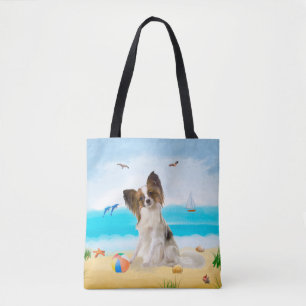 Tote Bag Chien de Papillon sur la plage