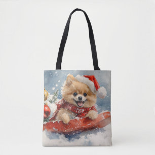Tote Bag Chien de Poméranie dans la corniche Laisser neiger