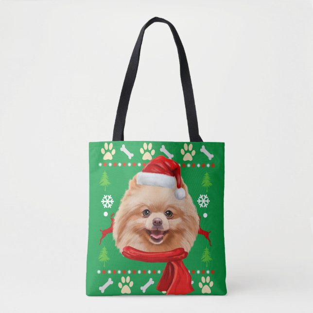 Tote Bag Chien de Poméranie Noël laid (Devant)
