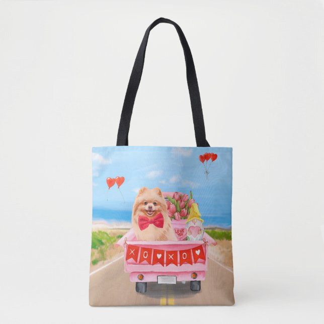 Tote Bag Chien de Poméranie Saint Valentin Coeurs de Camion (Devant)