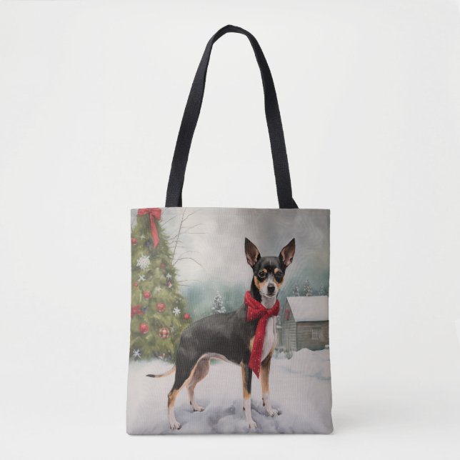 Tote Bag Chien de Rat Terrier à Noël de neige (Devant)