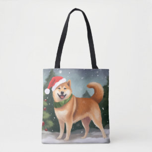 Tote Bag Chien de Shiba Inu à Noël de neige