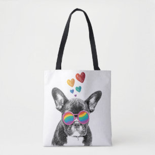 Tote Bag Chien de taureau avec Coeurs Saint-Valentin