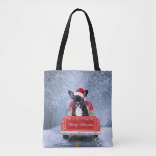 Tote Bag Chien de taureau français en neige assis dans un c