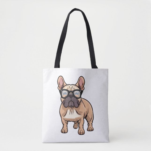 Tote Bag Chien de taureau français portant des lunettes (Devant)