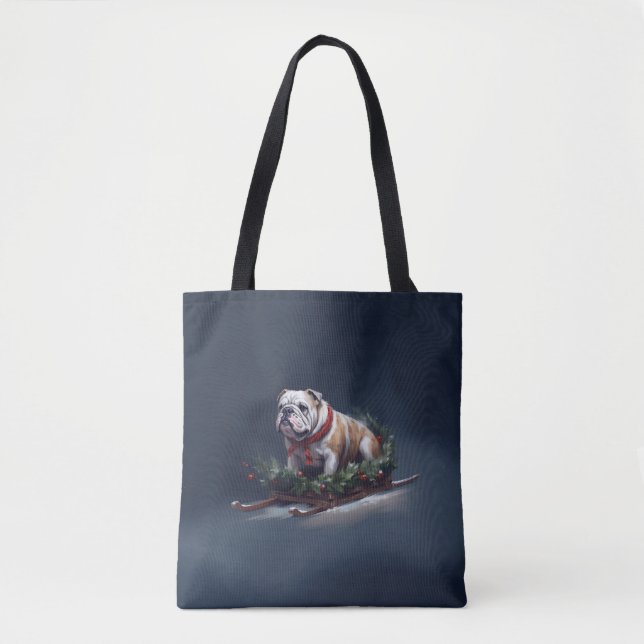 Tote Bag Chien de taureau neige hiver (Devant)