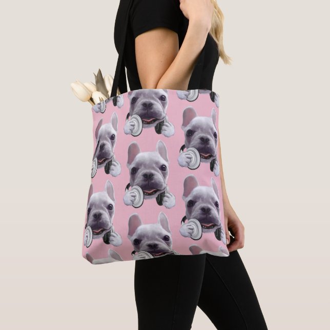 Tote Bag Chien de taureaux français avec casque Illustratio (De près)