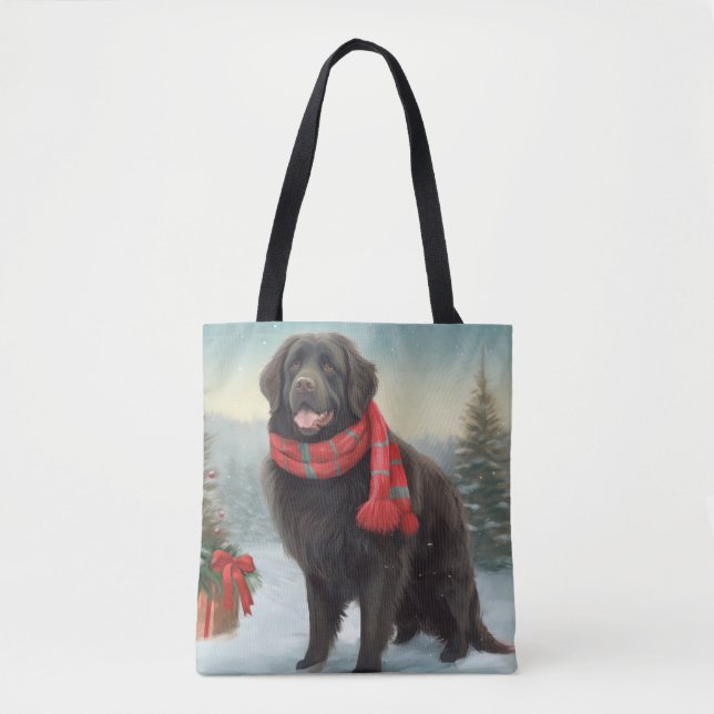 Tote Bag Chien de Terre-Neuve à Noël de neige (Devant)