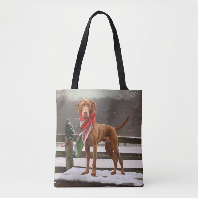 Tote Bag Chien de Vizsla à Noël de neige (Devant)