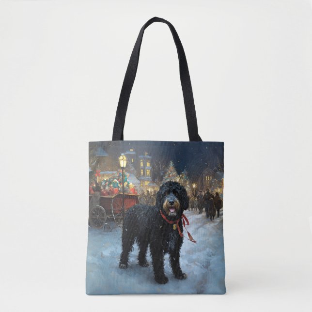 Tote Bag Chien d'eau portugais période de fêtes de Noël (Devant)