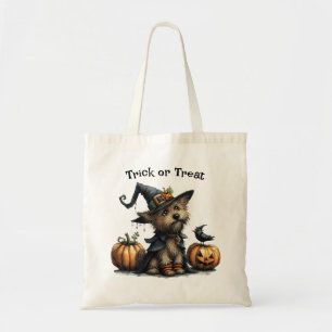 Tote Bag Chien d'Halloween dans une sorcière Casquette ou t