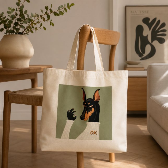 Tote Bag Chien Doberman drôle faisant le signe de la main O (Créateur téléchargé)