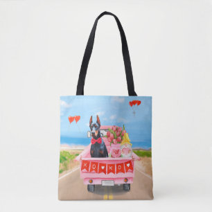 Tote Bag Chien Doberman Saint-Valentin Camion Cœurs
