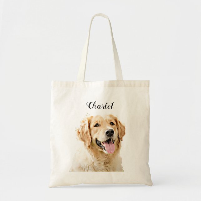 Tote Bag Chien d'or retriever personnalisé Chien dessiné pe (Devant)
