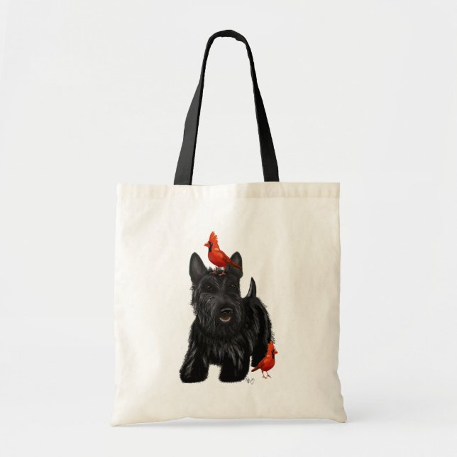 Tote Bag Chien écossais et Oiseaux rouges (Devant)
