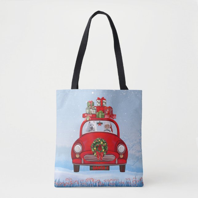 Tote Bag Chien Eskimo Américain En Voiture Avec Santa Claus (Devant)