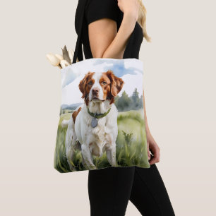 TOTE BAG CHIEN ESPAGNOL ROUGE ET BLANC DE BRETAGNE