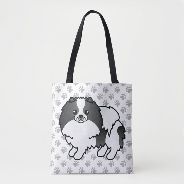 Tote Bag Chien et pattes de caricature Poméranien de couleu (Devant)