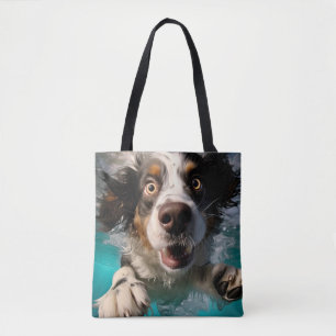 Tote Bag Chien Excité Nageant Sous L'eau Design