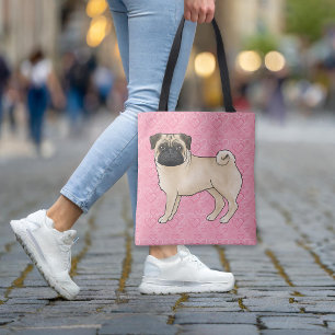 Tote Bag Chien Faon Carlin Dessin Animé Balais Roses Amour