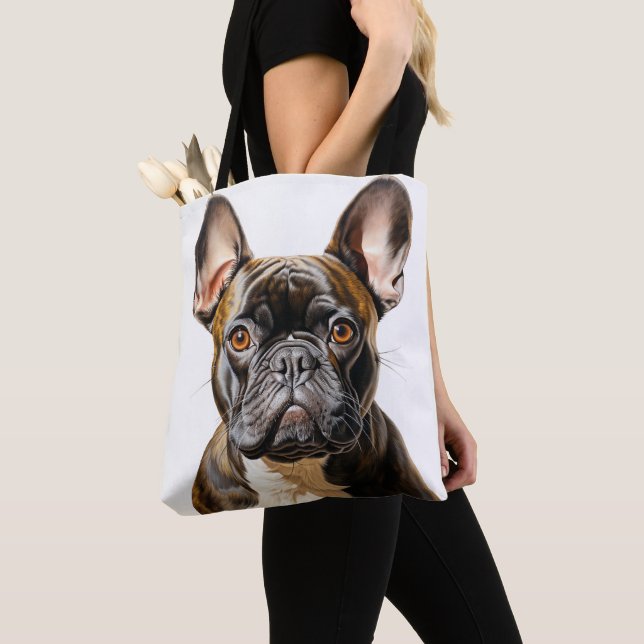 TOTE BAG CHIEN FRANÇAIS BLANC ROUGE NOIR (De près)