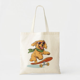 Tote Bag Chien Golden Retriever en skateboard