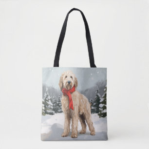 Tote Bag Chien Goldendoodle dans la neige Noël