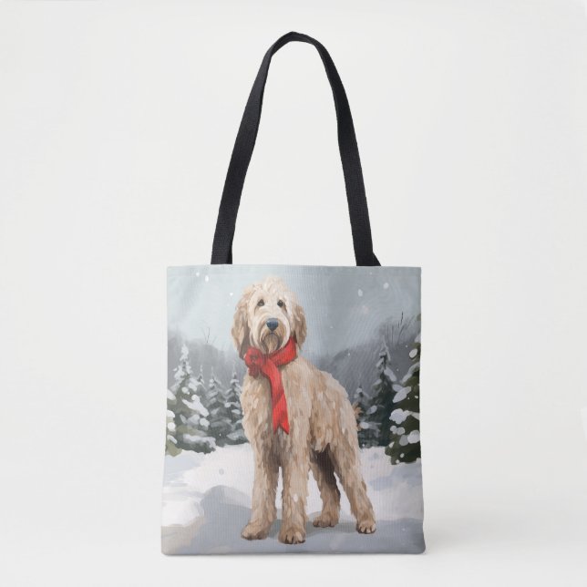 Tote Bag Chien Goldendoodle dans la neige Noël (Devant)