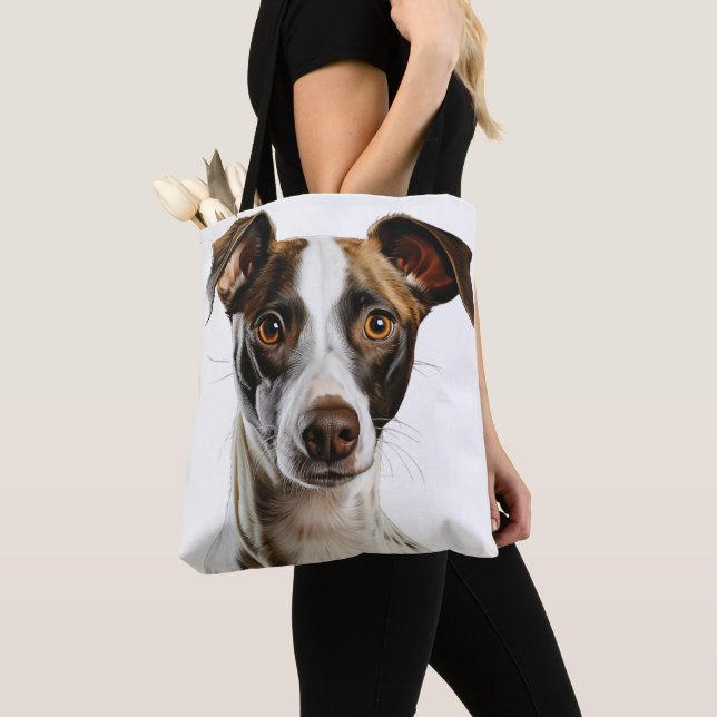 Tote Bag CHIEN GREYHOUND Brown ET BLANC (De près)