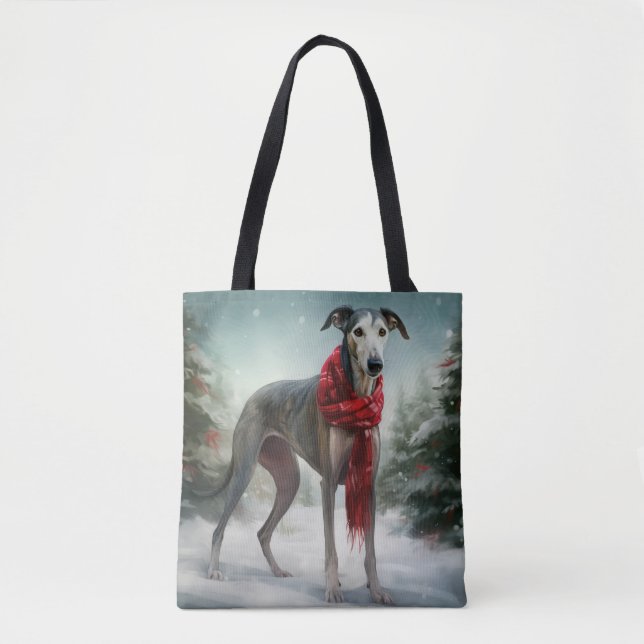 Tote Bag Chien gris à Noël de neige (Devant)