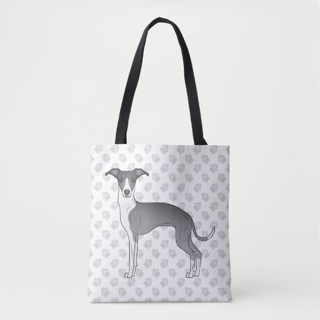 Tote Bag Chien Gris Italien Bleu Et Blanc Avec Patrouilles (Devant)