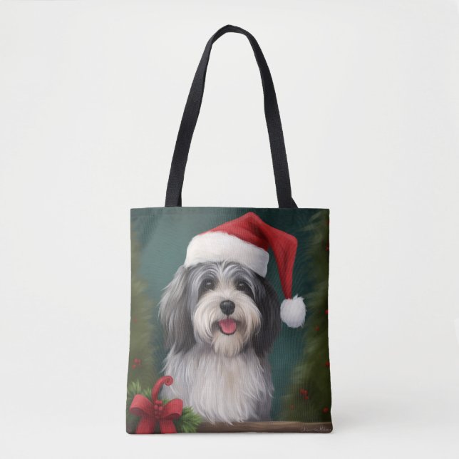 Tote Bag Chien Havanais en Noël de neige (Devant)