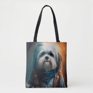Tote Bag Chien Havanais en vélo peinture numérique