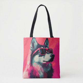 Tote Bag Chien husky sibérien cool avec des lunettes de sol