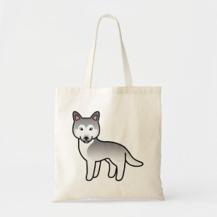 Tote Bag Chien Husky Sibérien de dessin animé gris et blanc