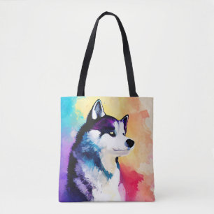 Tote Bag Chien Husky Wild Nature Animal Couleur Art Peintur