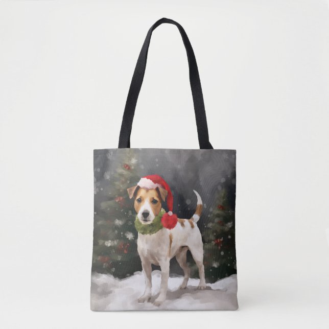 Tote Bag Chien Jack Russell dans la neige Noël (Devant)