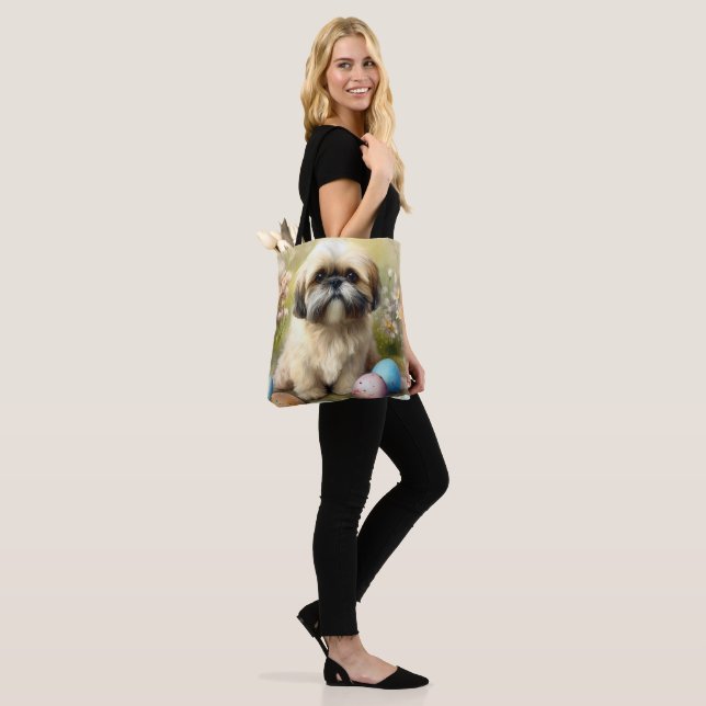 Tote Bag Chien Lhasa Apso avec vacances d'oeufs de Pâques  (Sur le modèle)