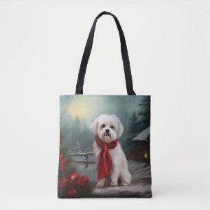 Tote Bag Chien maltais à Noël de neige