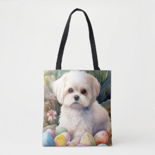 Tote Bag Chien maltais avec oeufs de Pâques vacances