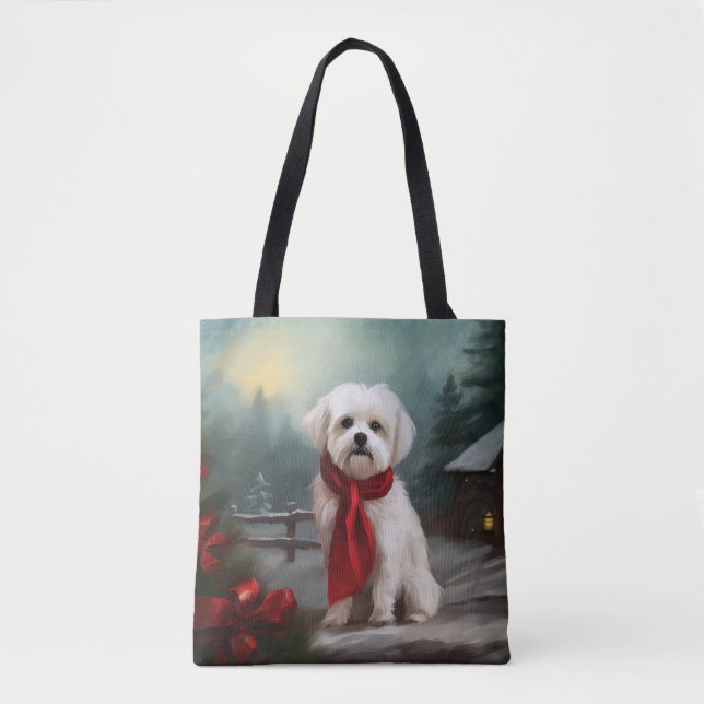 Tote Bag Chien maltais dans la neige de Noël (Devant)